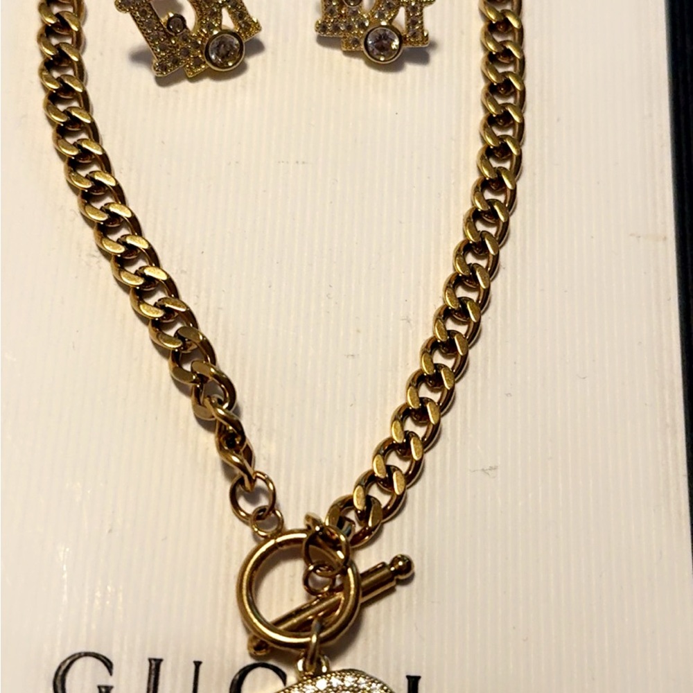 Gold Jewelry Set with Earrings and Necklace